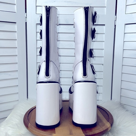 YRU White Patent Dune Strapped Platform Boots DOLLS KILL Size 5* - Picture 5 of 11